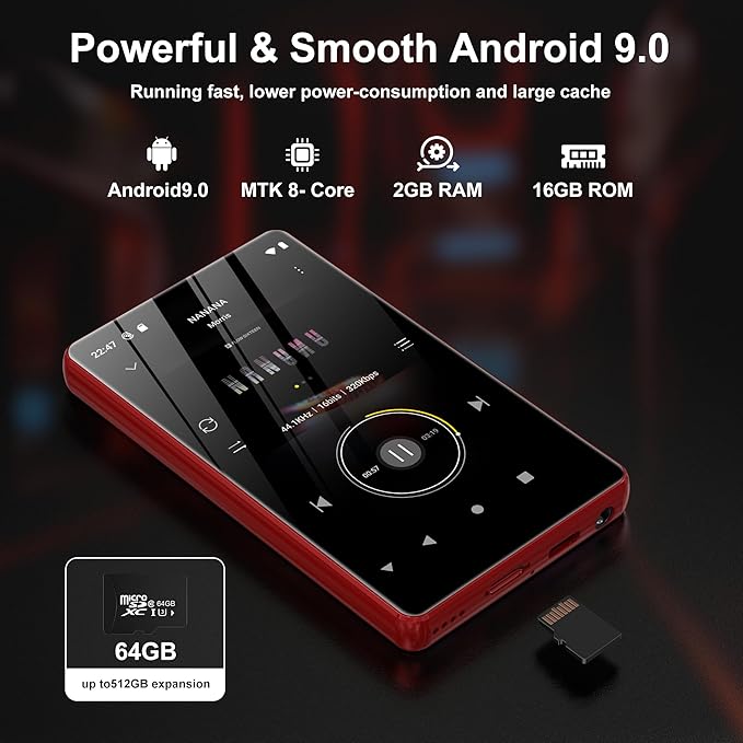 80GB Music Player, MP4 MP3 Player with Bluetooth and WiFi with 4-inch IPS Touch Screen Digital Audio Players, M503 Pro Spotify Player with Amazon Music, Audible, Chrome Browser, Support Up 512GB Red-StrideForce Fitness