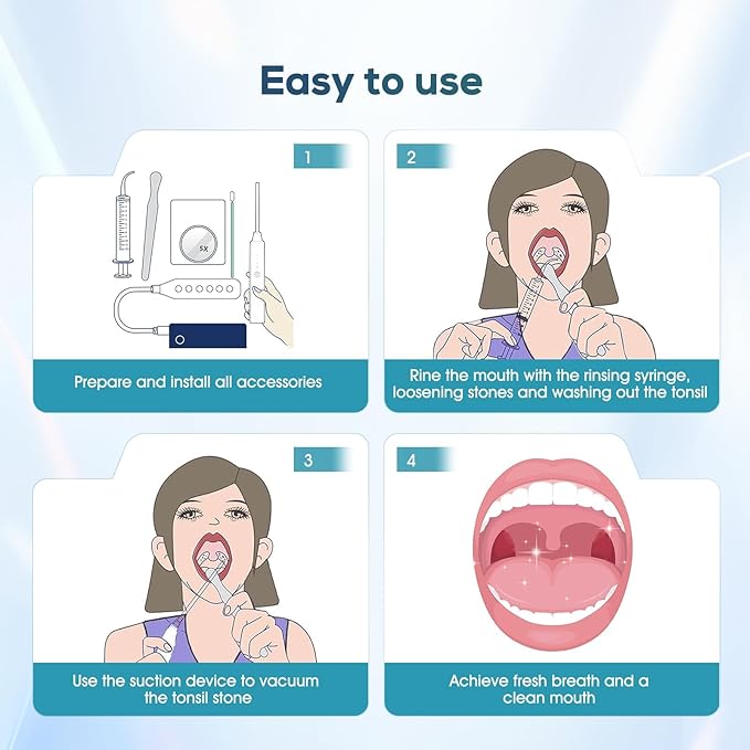 Tonsil Stone Remover Kit,3 Modes Electronic Tonsil Stone Remover Vacuum,Oral Irrigator for Best Tonsil Stone Remover LED Light,Tonsil Stone Mouthwash 5X Magnifying Mirror,Fight Bad Breath Tonsil Stone