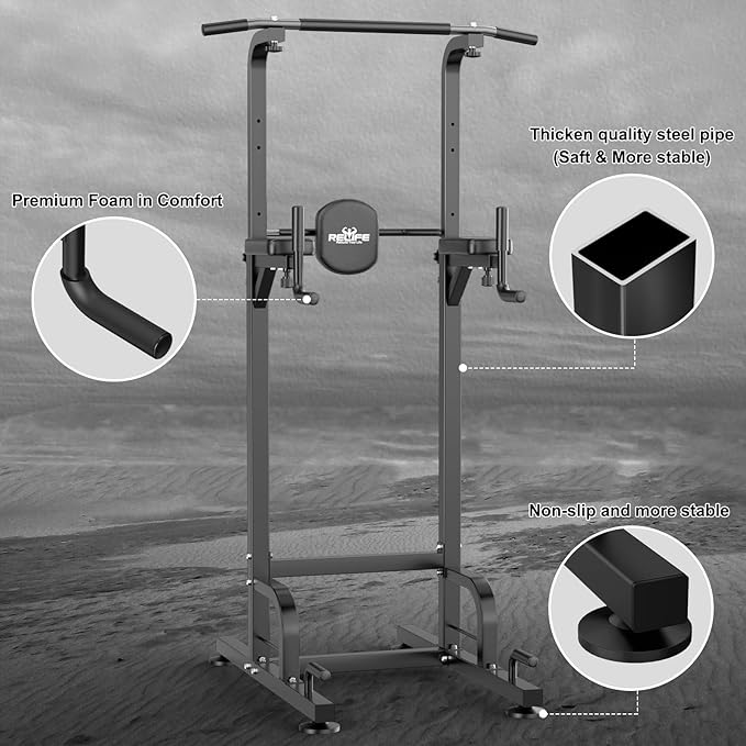 RELIFE REBUILD YOUR LIFE Power Tower Pull Up Bar Station Workout Dip Station for Home Gym Strength Training Fitness Equipment-StrideForce Fitness