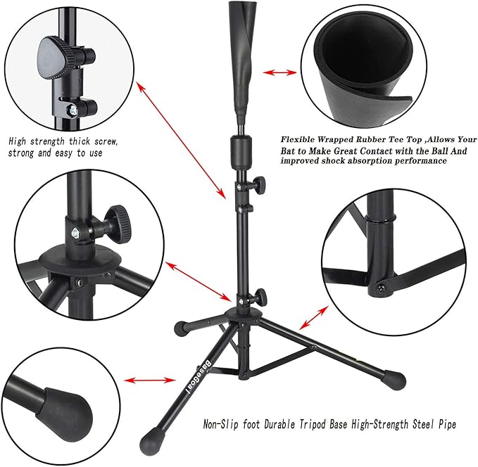 Batting Tee Baseball Tee,Softball Travel Portable Tee Tripod Stand Rubber Tee for Batting Training Practice with Carrying Bag-StrideForce Fitness