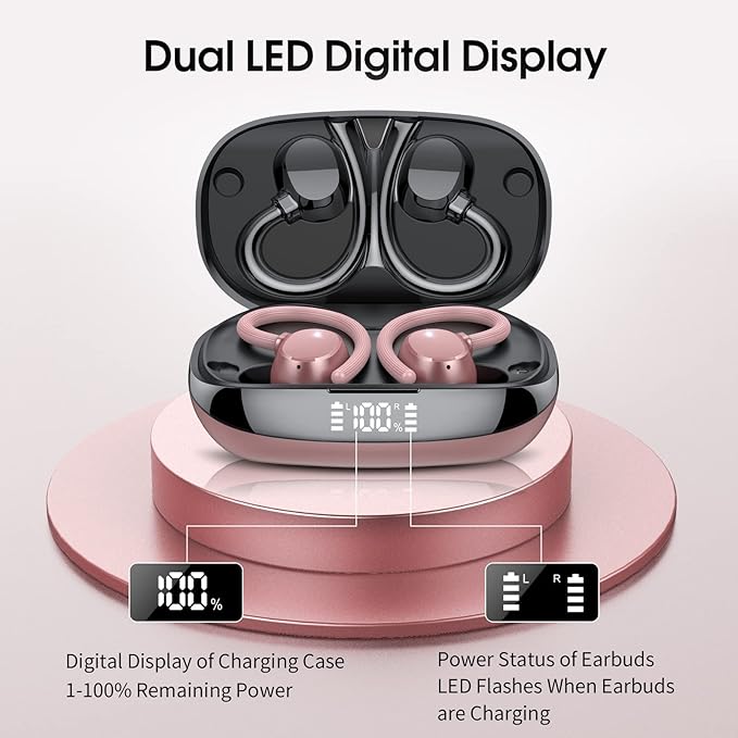 Wireless Earbuds, HiFi Stereo Sport Bluetooth 5.3 Headphones with Earhooks, 48H Deep Bass Headphones with LED Display, Noise Cancelling, IP7 Waterproof Earphones Built-in Mic for Running-StrideForce Fitness