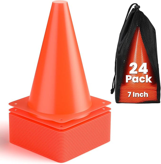 GHB Soccer Cones 7" 9" of 12 24 Pack Disc Soccer Sport Cones Training Field Marker Agility Cones for Basketball, Coaching, Practice Equipment Includes Drills Guide-StrideForce Fitness