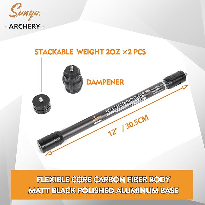 SUNYA Archery Bow Stabilizer for Compound Bow, Carbon Fiber Body Flexible Core, Damping System and Weights Kit, 8",10",12" 15" in Expedition Series-StrideForce Fitness