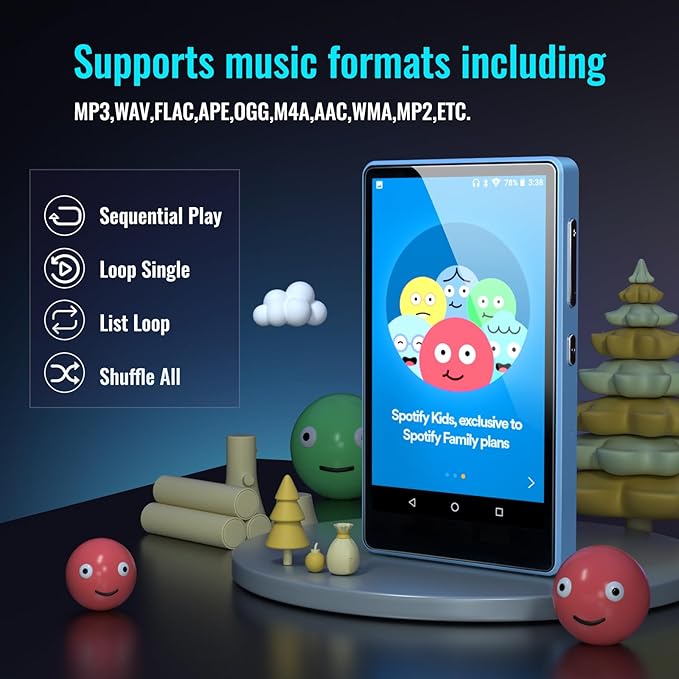 MP3 Player for Kids with Spotify, Parental Controls, Spotify Kids, Audible, Amazon Music, Libby, 4.0" IPS Kids MP4 Music Player Up to 512GB (Blue)-StrideForce Fitness