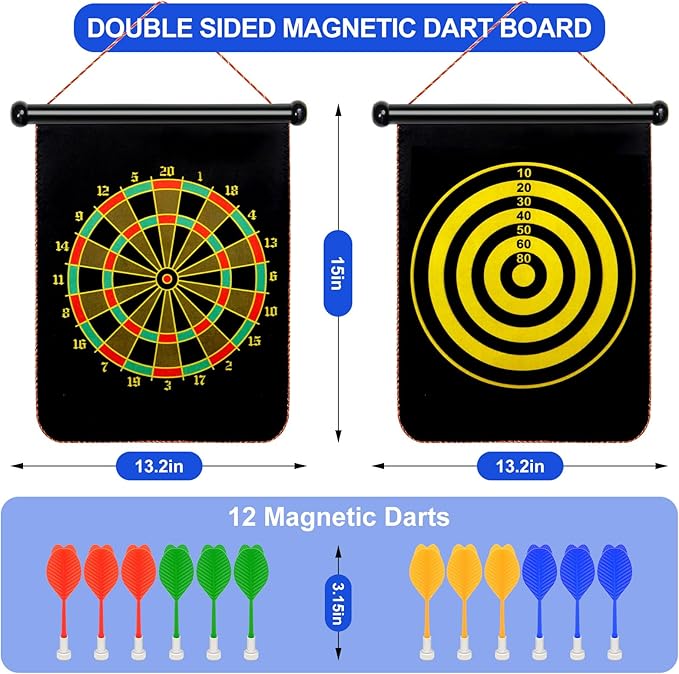Magnetic Dart Board Outdoor Game Suitable for Children to Play Comes with 12 Darts Best Toys Gifts for Teenage Boys Girls Age 5 6 7 8 9 10 11 12 Years (12 in)-StrideForce Fitness
