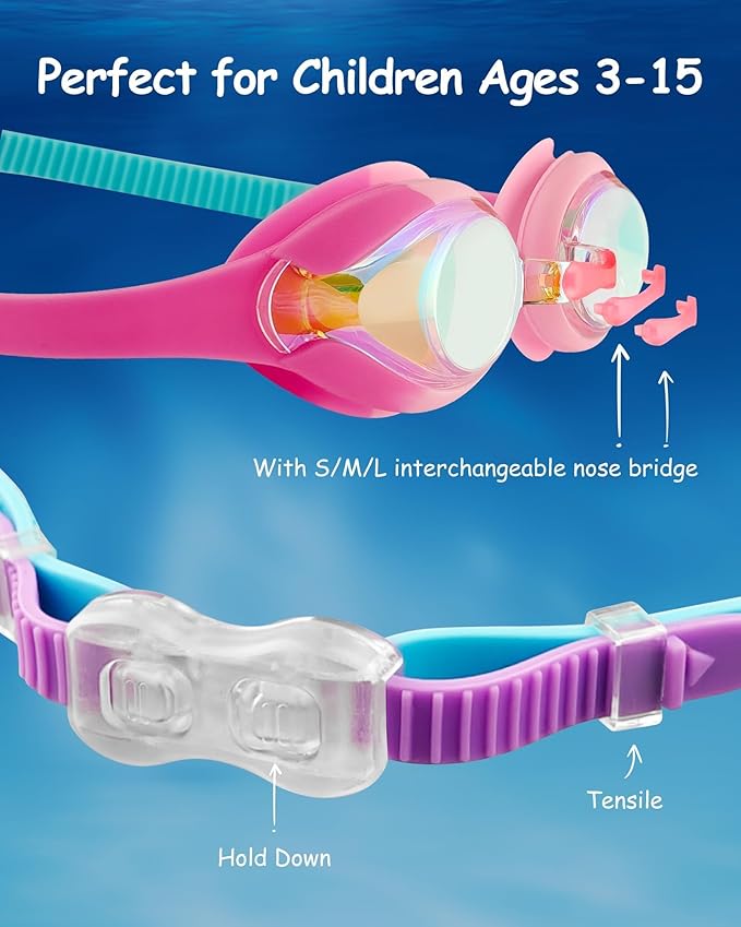 Kids Swim Goggles, Anti-fog and UV Protection with Swim Cap for Age 3-15 Youth Boys Girls Toddler-StrideForce Fitness