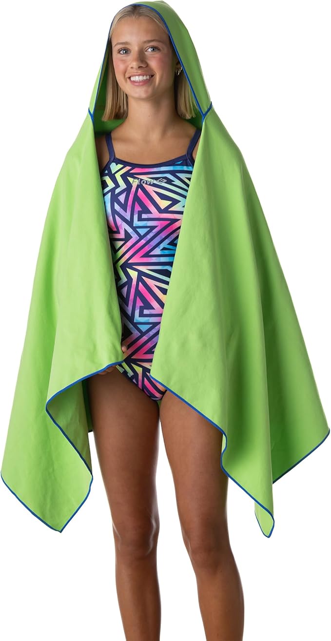 Flow Hydro Sport Towel - Microfiber Quick Dry Swimming Towels for Swim, Pool, Triathlon, and Other Water Sports in Medium, Large, Extra Large, and Hooded Sizes (Lime, Large w/Hood)-StrideForce Fitness