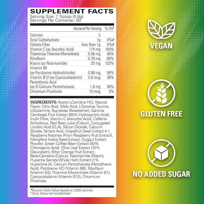 EHP Labs OxyShred Pre Workout Powder - Preworkout Powder with L Glutamine & Acetyl L Carnitine, Energy Boost Drink - Rainbow Candy, 60 Servings-StrideForce Fitness