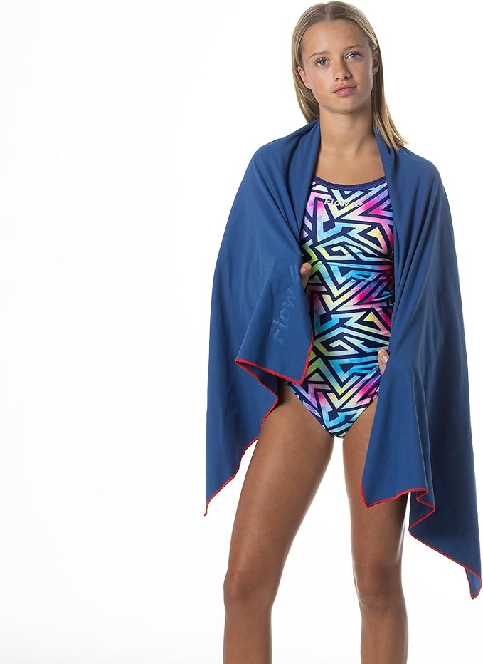 Flow Hydro Sport Towel - Microfiber Quick Dry Swimming Towels for Swim, Pool, Triathlon, and Other Water Sports in Medium, Large, XL, and Hooded Sizes (Navy, X-Large (72" x 40"))-StrideForce Fitness