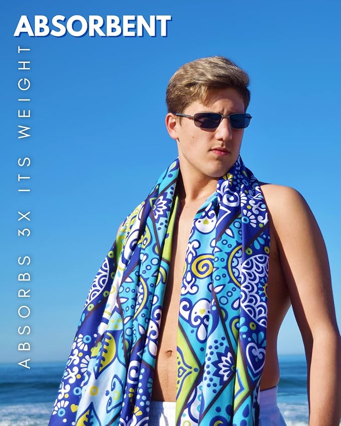 ECCOSOPHY Microfiber Beach Towel - Sand Free Towels are Quick Dry, Light Weight, Super Absorbent - Perfect Pool, Travel, Cruise, Camping Essentials - Oversized Extra Large for Adults 71x35 in-StrideForce Fitness