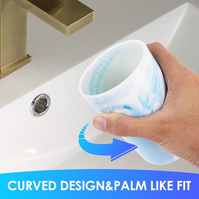 Ceramic Toothbrush Holder & Toothbrush Cup with Diatomite Tray for Bathroom, Bathroom Tumbler Cups Reusable Toothbrush Mouthwash Cup, Shower Counter Storage Organizer (Blue)