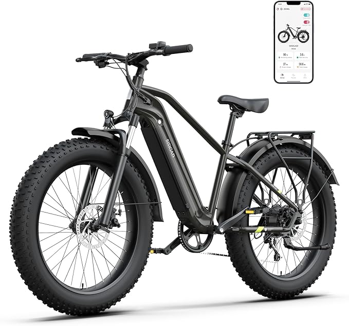 SISIGAD Electric Bike for Adults, 1500w | 50Miles | 32Mph Electric Mountain Bike - 48V 15Ah Removable Built-in Battery, 26" Fat Tire Dirt Ebike - 7Speed Shock Absorber E-MTB UL2849 Tested for Commute-StrideForce Fitness