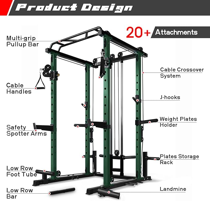 RitFit Multi-Function Squat Rack Power Cage PPC03 with Cable Crossover System, 1000LBS Capacity Power Rack and Packages with Optional Weight Bench, Barbell Weight Set, for Garage Workout & Home Gym-StrideForce Fitness