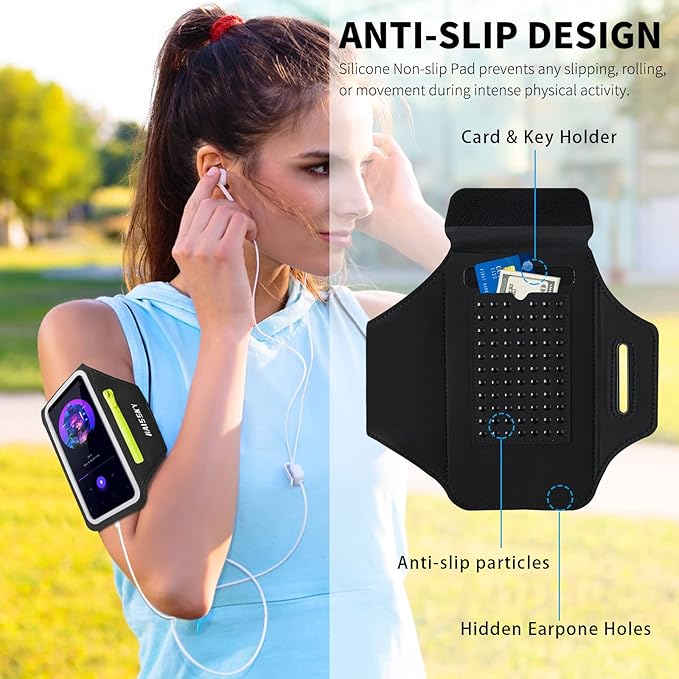 Phone Armband for Running Cell Phone Armband with Zipper Pocket for Earbuds Car Keys, Water Resistant Sport Arm Band for iPhone 16 15 12 11 Pro Galaxy S24 S20 Fit Up to 6.7'' with Phone Case-StrideForce Fitness