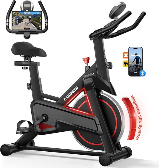 Exercise Bike, Adjustable Magnetic Resistance Stationary Bikes for Home with App Compatible, Indoor Cycling Bike with 300lbs Capacity Compact, Extra Comfort Seat & Tablet Mount-StrideForce Fitness