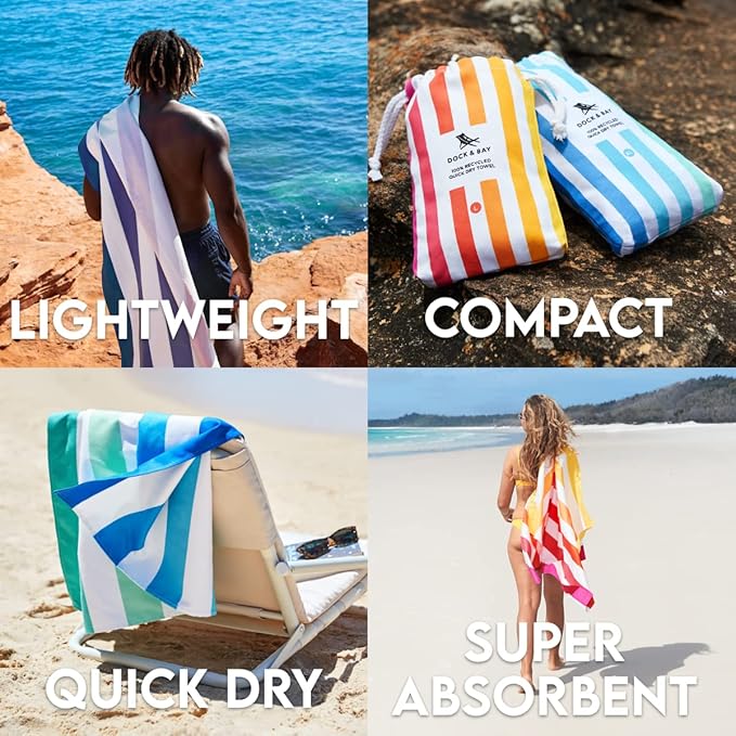 Dock & Bay Beach Towel - Quick Dry, Sand Free - Compact, Lightweight - 100% Recycled - Includes Bag - Summer - Peach Sunrise - Extra Large (200x90cm, 78x35)-StrideForce Fitness