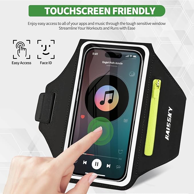 Running Armband with Earphone Bag for iPhone 16/15/14 Max/Pro/Plus & Galaxy S20/S10, Touchscreen Compatible, Phone Holder for Running with Card Slot & Key Pockets, Fit Up to 6.9 Phone-StrideForce Fitness
