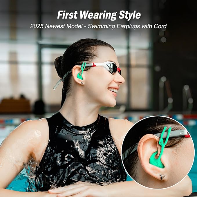 Swimming Ear Plugs for Adults, 4 Pairs Waterproof Reusable Silicone Swim Earplugs with Removable Cord, Perfect for Swimming, Showering, Surfing and Other Water Sports - Two Wearing Styles-StrideForce Fitness