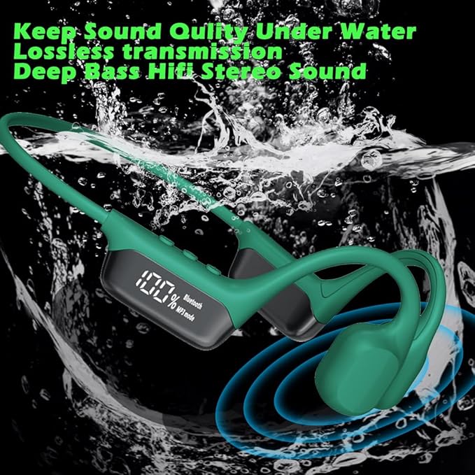IHAO Swimming Headphones True Bone Conduction Open Ear Headset MP3 Player Built-in 32G Memory IP68 Underwater Waterproof Stereo Bluetooth Earphone for Driving Bicycling Running Skiing-S10 Green-StrideForce Fitness