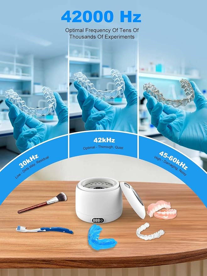 Voraiya Ultrasonic Retainer Cleaner IPX7 Waterproof Base and Denture Pod Ultra Sonic Cleaner Machine for Aligner, Retainers, Mouth Guards, Night Guards, Dental Trays Braces, Toothbrushes
