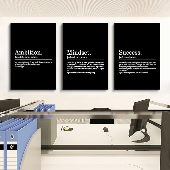Inspirational Canvas Painting Wall Art -EPHANY ART - Mindset Quotes Prints, Motivational Wall Art Success Framed Entrepreneur Poster Positive Quotes Wall Poster for Home Office Workplace (M-3pcs,24x36inchx3pcs)-StrideForce Fitness