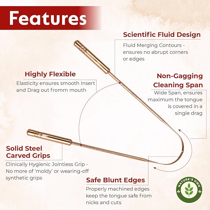 Tongue Scraper for Adults & Kids, Stainless Steel Tongue Cleaner for Fresh Breath, Remove Buildup, Portable Oral Care Tool, Tongue Scrubber for Hygiene, Ayurvedic Tongue Cleaning Kit