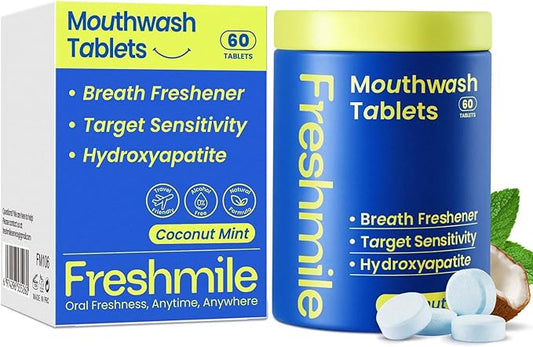 Travel Mouthwash Tablets for Sensitive Teeth & Gum Health – Fluoride & Alcohol-Free, Nano-Hydroxyapatite (NHA) & Xylitol for Bad Breath & Tooth Repair (60 Count)