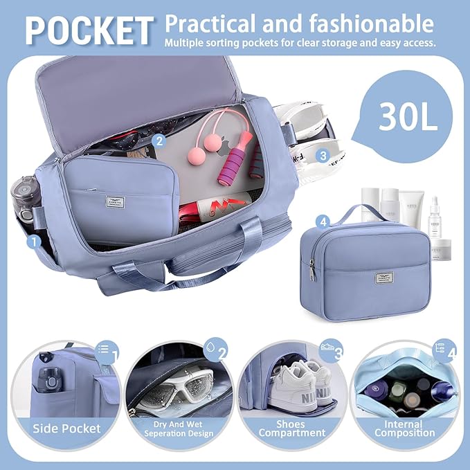 FIORETTO Women's Gym Duffle Bag with Shoes Compartment, 37L Capacity, Ideal for Travel, Gym, Sports, Duffel, Weekender-StrideForce Fitness