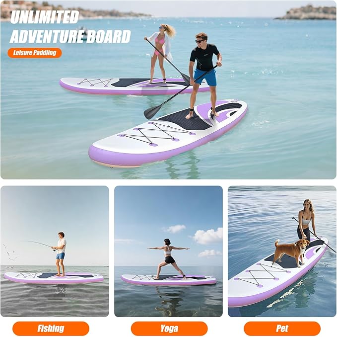 10' Inflatable Stand Up Paddle Board, Ultra-Light Wide Yoga Board for All Skill Levels with Premium SUP Paddleboard Accessories, 84L Waterproof Bag, Non-Slip Comfort Deck for Youth & Adults-StrideForce Fitness