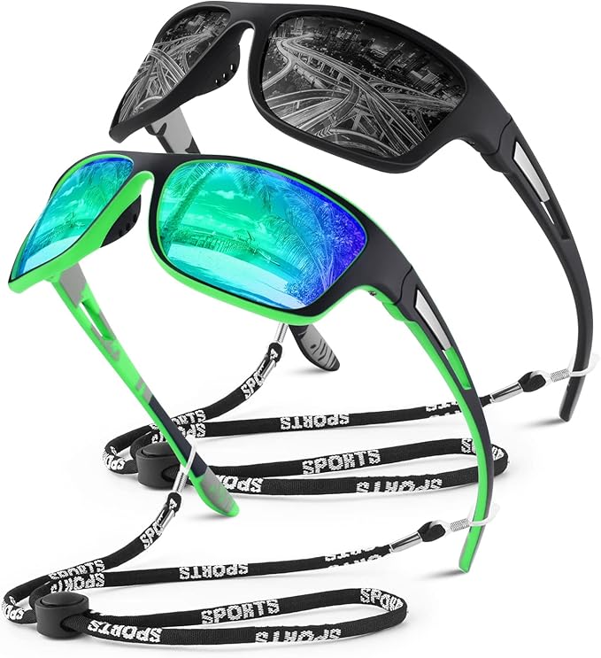 Polarized Sports Sunglasses for Men Women,Fishing Driving Rectangular Goggles UV400 Protection-StrideForce Fitness