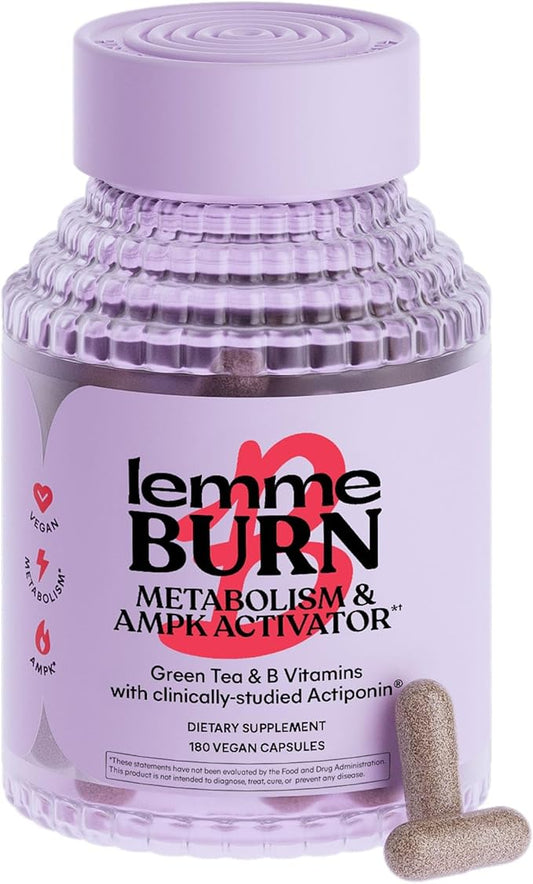 Lemme Burn - Metabolism, Belly Fat Burning + AMPK Activating Supplement for Men & Women w/Clinically Studied Actiponin Gynostemma, Green Tea Extract, Vitamins B6 & B12 - Gluten Free, 180 Count-StrideForce Fitness