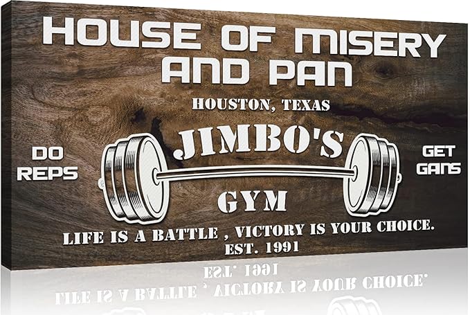 Tailored Canvases Personalized Gym Sign Wall Art Decor - Motivational Canvas for Home Gym, Workout Room, Garage, Fitness Center - Workout Inspirational Posters - House of Misery and Pain, Wooden 48x24in-StrideForce Fitness