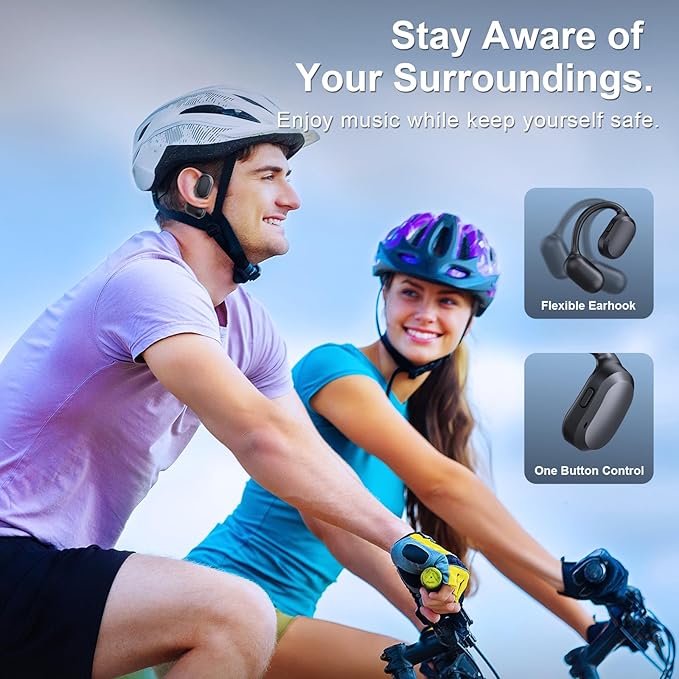 Open Ear Headphones, Open Ear Earbuds, IPX7 Waterproof, Bluetooth 5.3 True Wireless Sports Over Ear Earbuds with Earhooks, Built-in Mic, Crystal-Clear Calls for Running Workout Cycling Driving-StrideForce Fitness