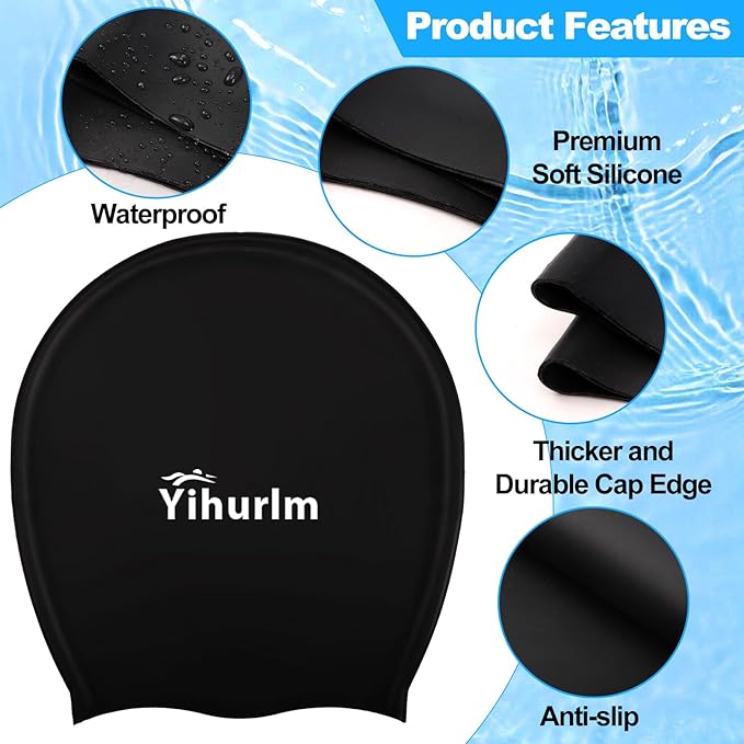 Extra Large Swim Cap,Swimming Caps for Women Men,Swim caps for Women,Waterproof Silicone Swim Cap,Keep Hair Dry,Swim Cap for Braids and Dreadlocks Women,Swim Cap for Long Thick Curly Hair-StrideForce Fitness