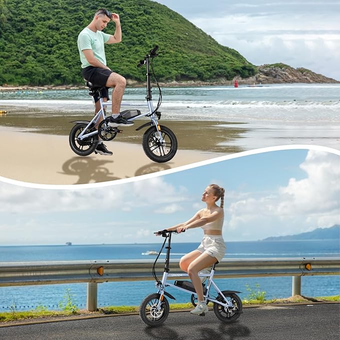 Winado Electric Bike for Adults, 14" Folding Electric Bicycle 450W Motor with Dual Disc Brakes, Max Range 25Miles(Pedal-Assist) & Speed 15.5MPH, Foldable Commuter City Ebike for Adults/Teens-StrideForce Fitness