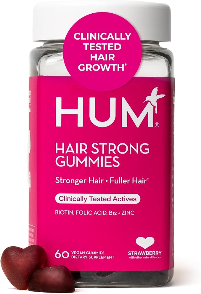 HUM Hair Strong - Daily Gummies with Biotin to Improve Hair Growth - Fo Ti, Folic Acid, Zinc, Vitamin B12 & PABA to Support Healthy Hair, Skin and Nails for Women and Men (60-Count)-StrideForce Fitness