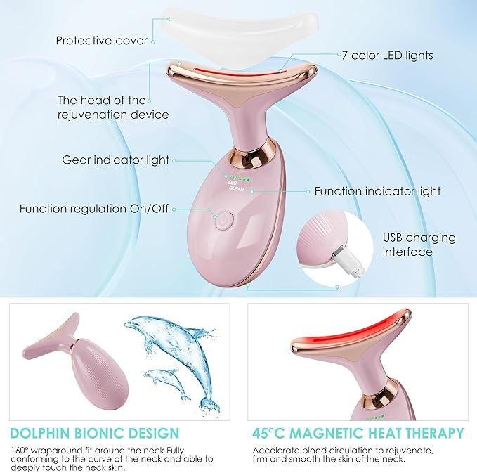 Facial Massager Red-Light-Therapy-for-Face and Neck, Face 𝖲 culpting Wand with 7 Color - Birthday, Christmas, Mothers Day, Valentines Day Gifts for Her Women Mom Best Friend Wife Teacher (Rose Gold)-StrideForce Fitness