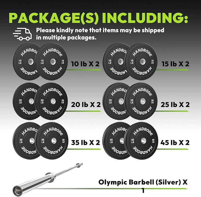 Olympic Bumper Plates Set 2 Inch, 10-55 lbs Rubber Weight Plates with 45 lb (20kg) Black/Silver Barbell, Strength Training & Weight Lifting for Home Gym-StrideForce Fitness