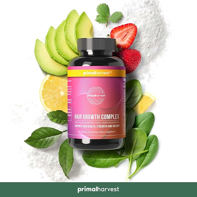 Primal Harvest Hair Growth Vitamins, Hair Growth for Women & Men - 60 Hair Growth Pills, Natural Hair Thickening Products for w/Biotin & Zinc - Hair Supplement, Regrowth Hair Vitamins-StrideForce Fitness