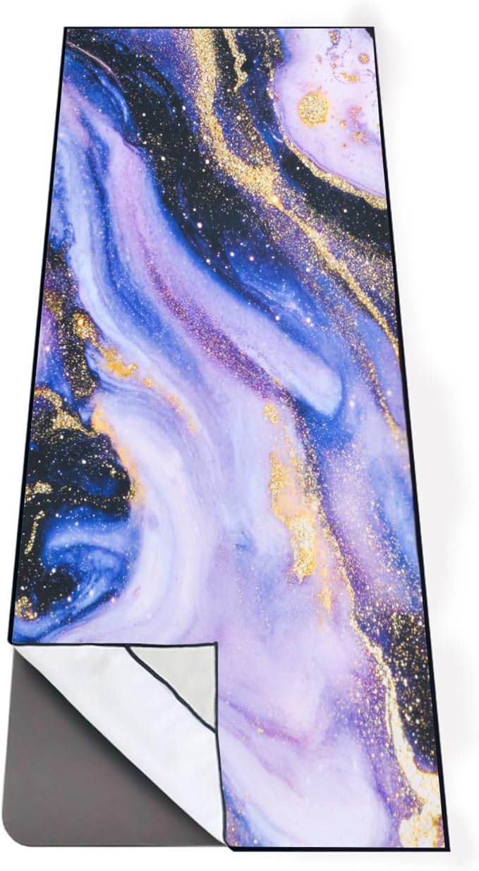 QiyI Yoga Mat Towel with Corner Pockets, Non Slip Sweat Absorbent Hot Yoga Towels, Soft Yoga Blankets with Travel Bag, Skidless Mat Cover for Workout, Gym, Fitness - 70"x26", Purple & Pink Grain-StrideForce Fitness