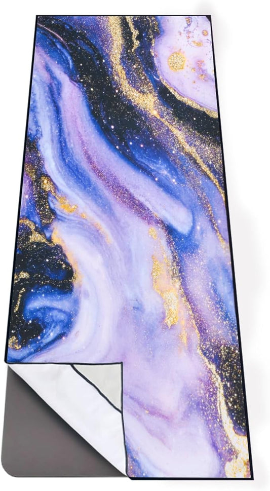 QiyI Yoga Mat Towel with Corner Pockets, Non Slip Sweat Absorbent Hot Yoga Towels, Soft Yoga Blankets with Travel Bag, Skidless Mat Cover for Workout, Gym, Fitness - 70"x26", Purple & Pink Grain-StrideForce Fitness