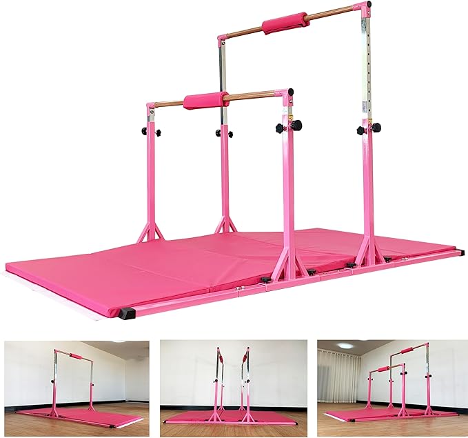 Gymnastics Double Horizontal Bars 3Play Parallel Bars Uneven Bars Gymnastics Training Kip Bar with 304 Stainless Steel Regulating Arms & Fiberglass Rail for Indoor Outdoor Home Club Use-StrideForce Fitness