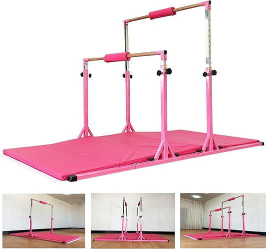 Gymnastics Double Horizontal Bars 3Play Parallel Bars Uneven Bars Gymnastics Training Kip Bar with 304 Stainless Steel Regulating Arms & Fiberglass Rail for Indoor Outdoor Home Club Use-StrideForce Fitness