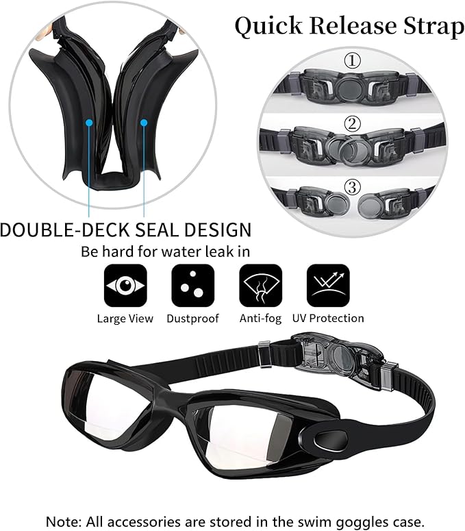 Swim Goggles Swimming Goggles No Leaking with Nose Clip, Earplugs, Swim Cap and Case for Men Women-StrideForce Fitness