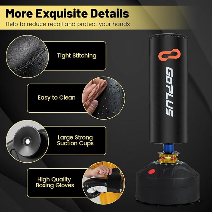 Goplus Freestanding Punching Bag, 220LBS Heavy Boxing Bag with Gloves, Shock Absorber, 12 Suction Cup Base, Kickboxing Bag with Stand for Adults Youth Men Women Home Gym-StrideForce Fitness