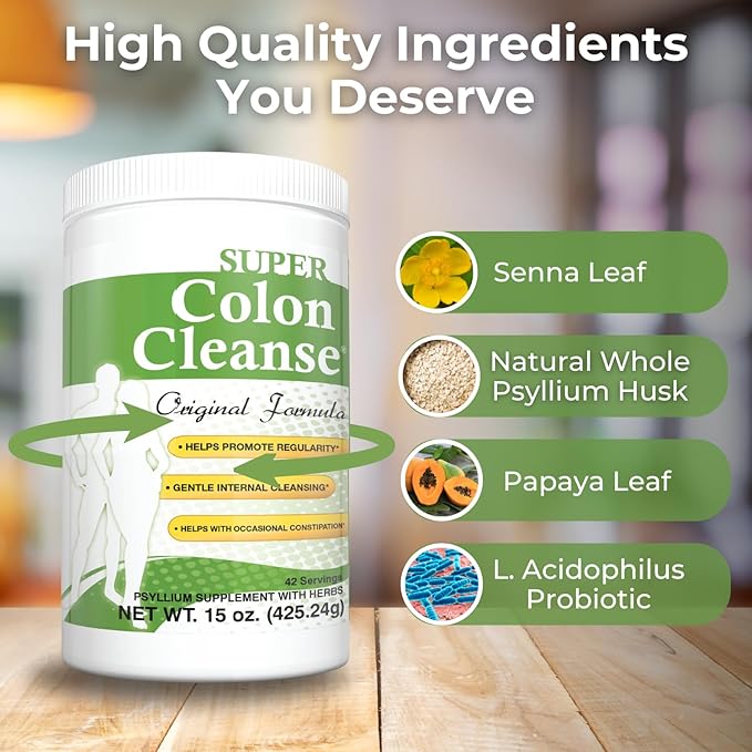 Health Plus Super Colon Cleanse Original Formula (1990-2025), 15 oz Powder, 42 Servings, with Psyllium Husk and Senna Leaf for Constipation Relief and Digestive Support-StrideForce Fitness
