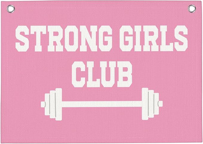 Strong Girls Club Pink Gym Motivational Wall Art Banner College Dorm Posters Gifts for Girls Women Gym Flag Decor for Home Gym Bedroom Workout Room 30x20 Inchs-StrideForce Fitness