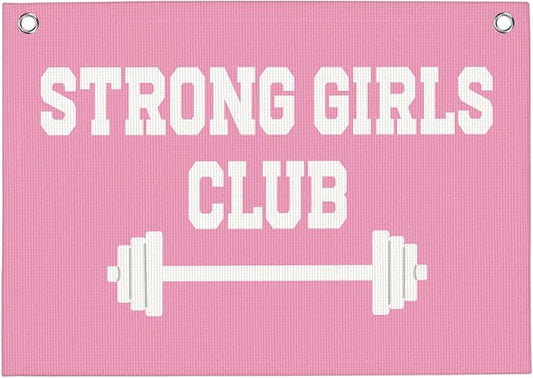 Strong Girls Club Pink Gym Motivational Wall Art Banner College Dorm Posters Gifts for Girls Women Gym Flag Decor for Home Gym Bedroom Workout Room 30x20 Inchs-StrideForce Fitness