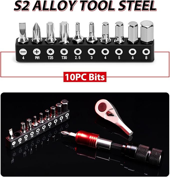 Bike Repair Tool Kit with 10 Magnetic Bits - Alloy Multitool for Bicycle, MTB, Road Cycling - Portable Multifunction Tool Set in One Safety Kit-StrideForce Fitness