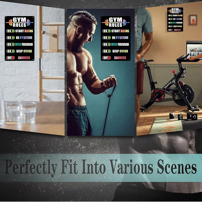Gocolt Home Gym Rules Signs Workout Motivational Quote Hanging Sign - Exercise Poster - Gym Room Sign for Men's Cave Interior Home Art Metal Tin Wall Decor 8x12 Inches-StrideForce Fitness